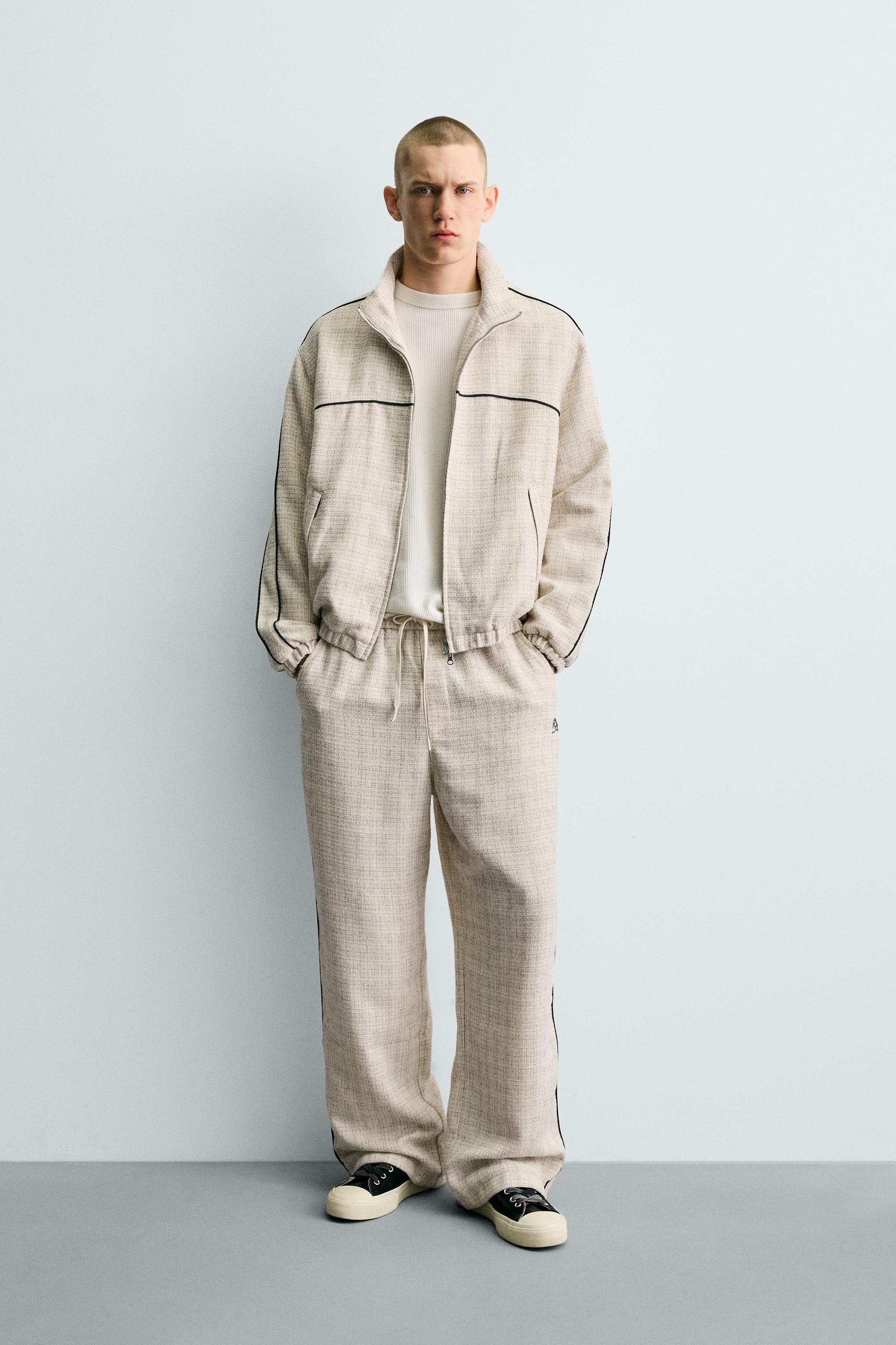 CONTRAST PIPING TEXTURED BOXY FIT JACKET